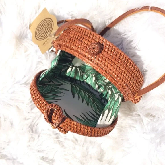 Woven Round Crossbody Bag in Tan - Picture 5 of 6